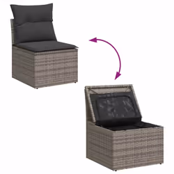 vidaXL 7 Piece Garden Sofa Set with Cushions Black Poly Rattan Acacia - grey - Additional view 7