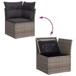 vidaXL 7 Piece Garden Sofa Set with Cushions Black Poly Rattan Acacia - grey - Additional view 8