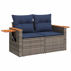 vidaXL 10 Piece Garden Sofa Set with Cushions Grey Poly Rattan Acacia - Additional view 4
