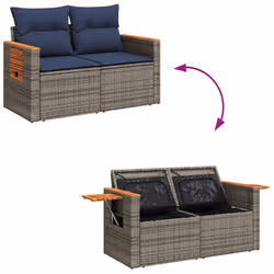 vidaXL 10 Piece Garden Sofa Set with Cushions Grey Poly Rattan Acacia - Additional view 9