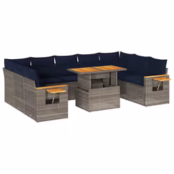 vidaXL 10 Piece Garden Sofa Set with Cushions Grey Poly Rattan Acacia
