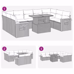 vidaXL 10 Piece Garden Sofa Set with Cushions Grey Poly Rattan Acacia - Additional view 10