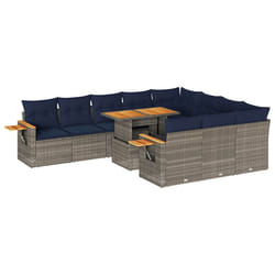 vidaXL 11 Piece Garden Sofa Set with Cushions Grey Poly Rattan Acacia