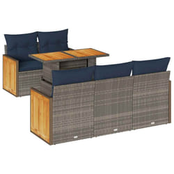 vidaXL 6 Piece Garden Sofa Set with Cushions Grey Poly Rattan Acacia