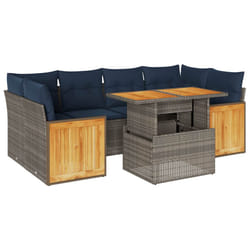 vidaXL 7 Piece Garden Sofa Set with Cushions Grey Poly Rattan Acacia