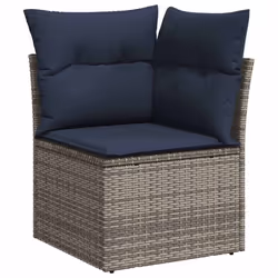 vidaXL 7 Piece Garden Sofa Set with Cushions Grey Poly Rattan Acacia - Additional view 5