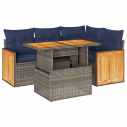 vidaXL 5 Piece Garden Sofa Set with Cushions Grey Poly Rattan Acacia
