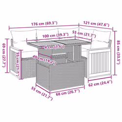 vidaXL 5 Piece Garden Sofa Set with Cushions Grey Poly Rattan Acacia