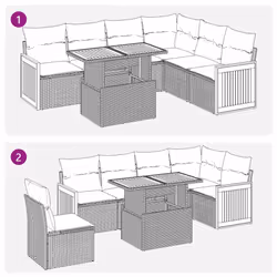 vidaXL 7 Piece Garden Sofa Set with Cushions Grey Poly Rattan Acacia - Additional view 10
