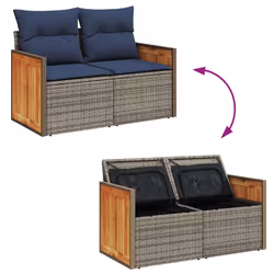 vidaXL 7 Piece Garden Sofa Set with Cushions Grey Poly Rattan Acacia - Additional view 6