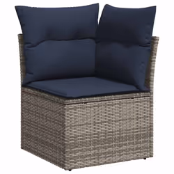 vidaXL 9 Piece Garden Sofa Set with Cushions Grey Poly Rattan Acacia - Additional view 5