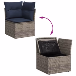 vidaXL 9 Piece Garden Sofa Set with Cushions Grey Poly Rattan Acacia - Additional view 9