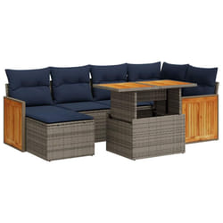 vidaXL 7 Piece Garden Sofa Set with Cushions Black Poly Rattan Acacia