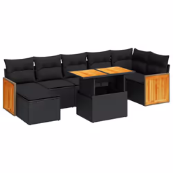 vidaXL 7 Piece Garden Sofa Set with Cushions Beige Poly Rattan Acacia - black