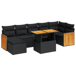 vidaXL 7 Piece Garden Sofa Set with Cushions Beige Poly Rattan Acacia - black