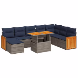 vidaXL 11 Piece Garden Sofa Set with Cushions Grey Poly Rattan Acacia