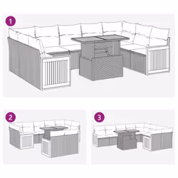 vidaXL 10 Piece Garden Sofa Set with Cushions Grey Poly Rattan Acacia - Additional view 10