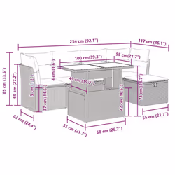vidaXL 6 Piece Garden Sofa Set with Cushions Poly Rattan Acacia - grey