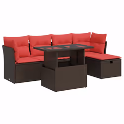 vidaXL 6 Piece Garden Sofa Set with Cushions Poly Rattan Acacia - brown