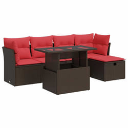 vidaXL 6 Piece Garden Sofa Set with Cushions Poly Rattan Acacia - brown