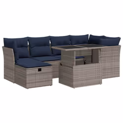 vidaXL 7 Piece Garden Sofa Set with Cushions Poly Rattan Acacia - grey