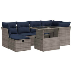 vidaXL 7 Piece Garden Sofa Set with Cushions Poly Rattan Acacia - grey
