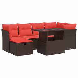 vidaXL 7 Piece Garden Sofa Set with Cushions Poly Rattan Acacia - brown