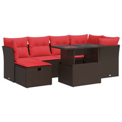 vidaXL 7 Piece Garden Sofa Set with Cushions Poly Rattan Acacia - brown