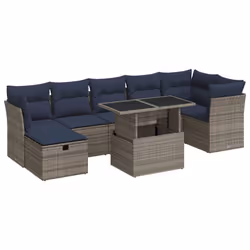 vidaXL 8 Piece Garden Sofa Set with Cushions Poly Rattan Acacia - grey