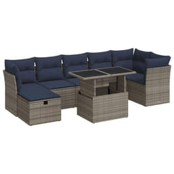 vidaXL 8 Piece Garden Sofa Set with Cushions Poly Rattan Acacia - grey