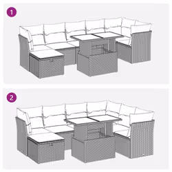 vidaXL 8 Piece Garden Sofa Set with Cushions Poly Rattan Acacia - grey - Additional view 10
