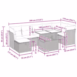 vidaXL 8 Piece Garden Sofa Set with Cushions Poly Rattan Acacia - grey