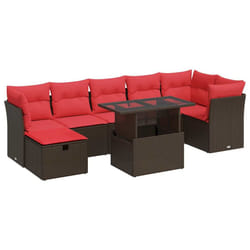 vidaXL 8 Piece Garden Sofa Set with Cushions Poly Rattan Acacia - brown