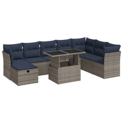 vidaXL 9 Piece Garden Sofa Set with Cushions Poly Rattan Acacia - grey