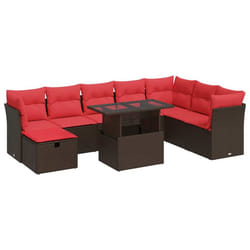 vidaXL 9 Piece Garden Sofa Set with Cushions Poly Rattan Acacia - brown
