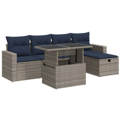 vidaXL 6 Piece Garden Sofa Set with Cushions Poly Rattan Acacia - grey