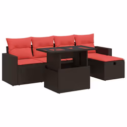 vidaXL 6 Piece Garden Sofa Set with Cushions Poly Rattan Acacia - brown