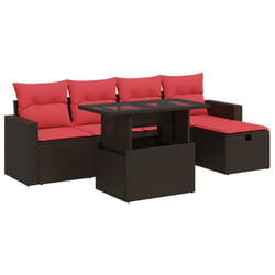 vidaXL 6 Piece Garden Sofa Set with Cushions Poly Rattan Acacia - brown