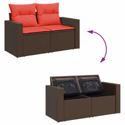 vidaXL 6 Piece Garden Sofa Set with Cushions Poly Rattan Acacia - brown - Additional view 7