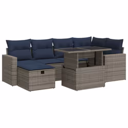 vidaXL 7 Piece Garden Sofa Set with Cushions Poly Rattan Acacia - grey
