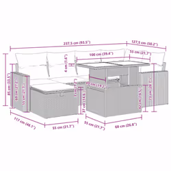 vidaXL 7 Piece Garden Sofa Set with Cushions Poly Rattan Acacia - grey