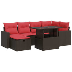 vidaXL 7 Piece Garden Sofa Set with Cushions Poly Rattan Acacia - brown