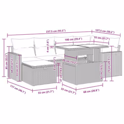 vidaXL 7 Piece Garden Sofa Set with Cushions Poly Rattan Acacia - brown