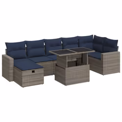 vidaXL 8 Piece Garden Sofa Set with Cushions Poly Rattan Acacia - grey