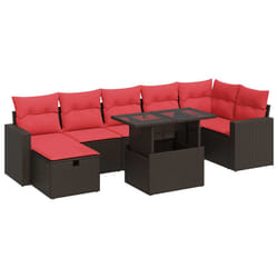 vidaXL 8 Piece Garden Sofa Set with Cushions Poly Rattan Acacia - brown