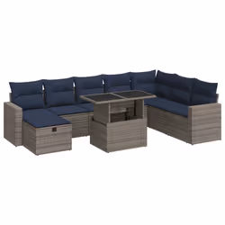 vidaXL 9 Piece Garden Sofa Set with Cushions Poly Rattan Acacia - grey
