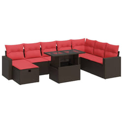 vidaXL 9 Piece Garden Sofa Set with Cushions Poly Rattan Acacia - brown