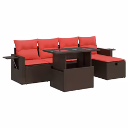 vidaXL 6 Piece Garden Sofa Set with Cushions Poly Rattan Acacia - brown