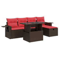 vidaXL 6 Piece Garden Sofa Set with Cushions Poly Rattan Acacia - brown