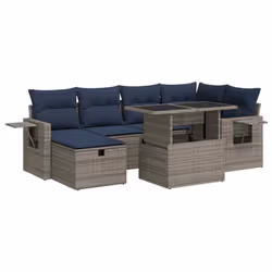 vidaXL 7 Piece Garden Sofa Set with Cushions Poly Rattan Acacia - grey